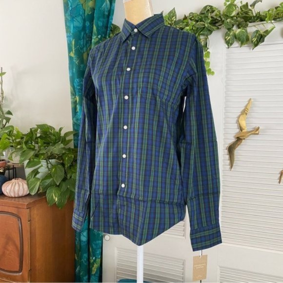 J. Crew | Slim Performance Twill Shirt Buttondown Long Sleeve Pine Plaid Green - Picture 7 of 14
